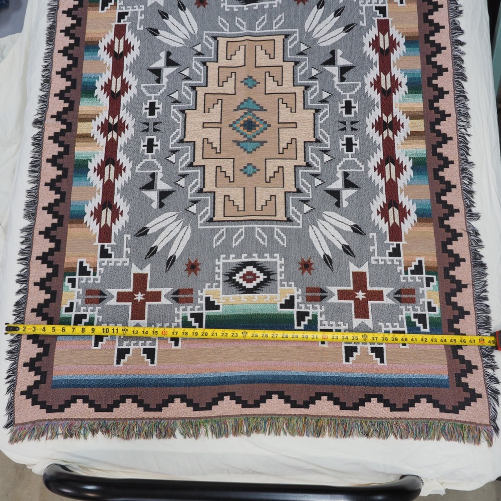 Vintage Southwestern Geometric Aztec Tapestry Tribal Blanket Throw Woven USA - Picture 7 of 12